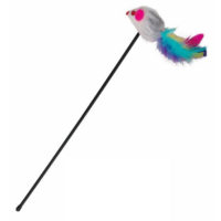 JUGUETE PARA GATO VARITA CON RATON Y PLUMAS DE COLORES 50 CM ARF