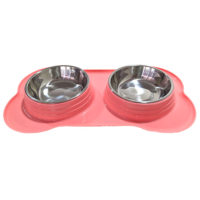COMEDERO DOBLE AC. INOX. BASE PLASTICA 40X22 CM ARF