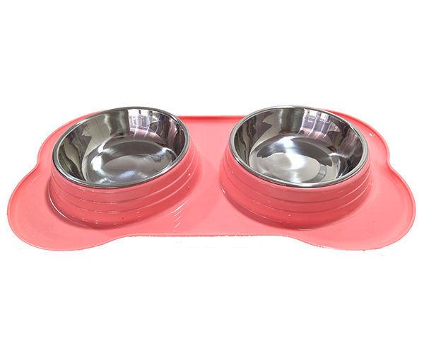 COMEDERO DOBLE AC. INOX. BASE PLASTICA 40X22 CM ARF