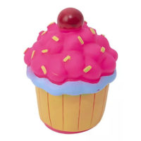 CUPECAKE CEREZA - JUGUETE DE VINILO CON CHIFLE - COLOR ROSA Y CELESTE.